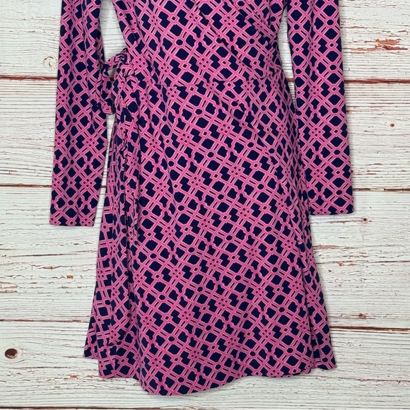 Vineyard Vines Long Sleeve Lattice Knit Print Wrap Dress in Deep Bay Sz S - Picture 5 of 11